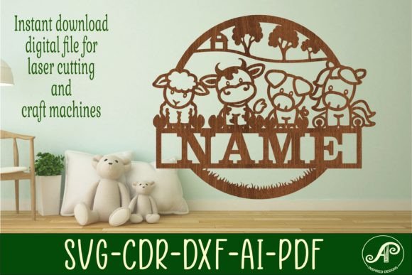Charming Farmhouse Style: The Cute Farm Animals Name Sign SVG Laser Cut Design